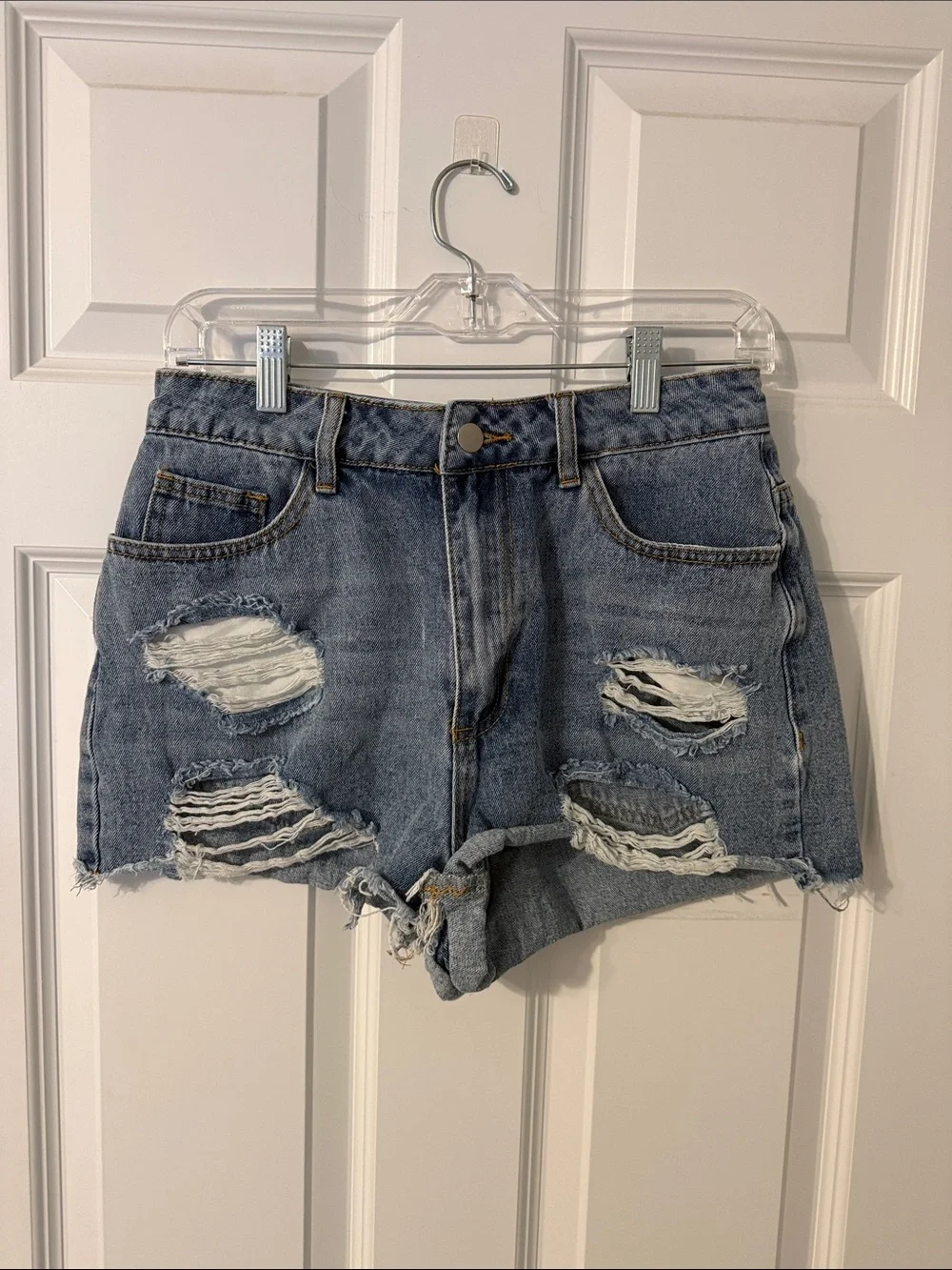 SHEIN Distressed Ripped Denim Shorts - Blue